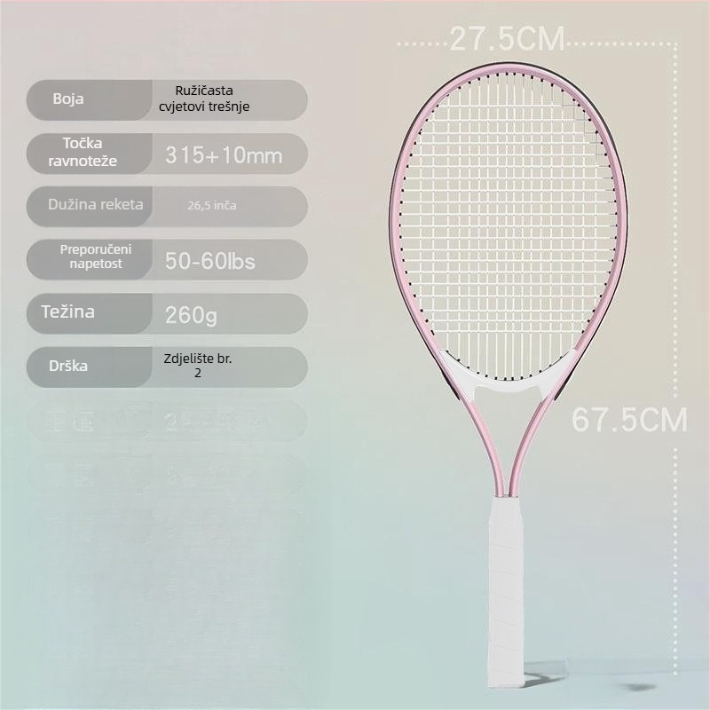Trening raketa za tenis s aluminijskim okvirom, težina 95–100 g, horizontalno gađanje, pogodna za početnike; za stolni tenis i tenis s perjem