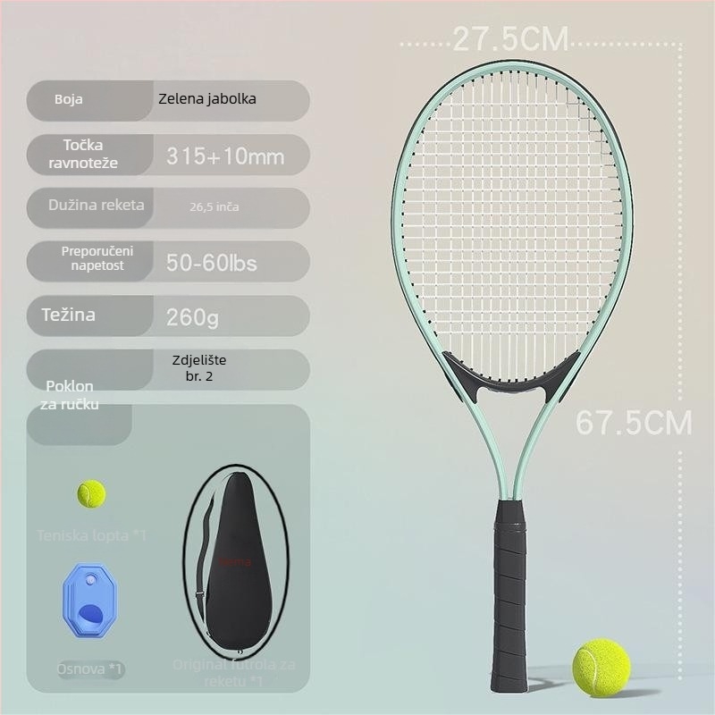Trening raketa za tenis s aluminijskim okvirom, težina 95–100 g, horizontalno gađanje, pogodna za početnike; za stolni tenis i tenis s perjem