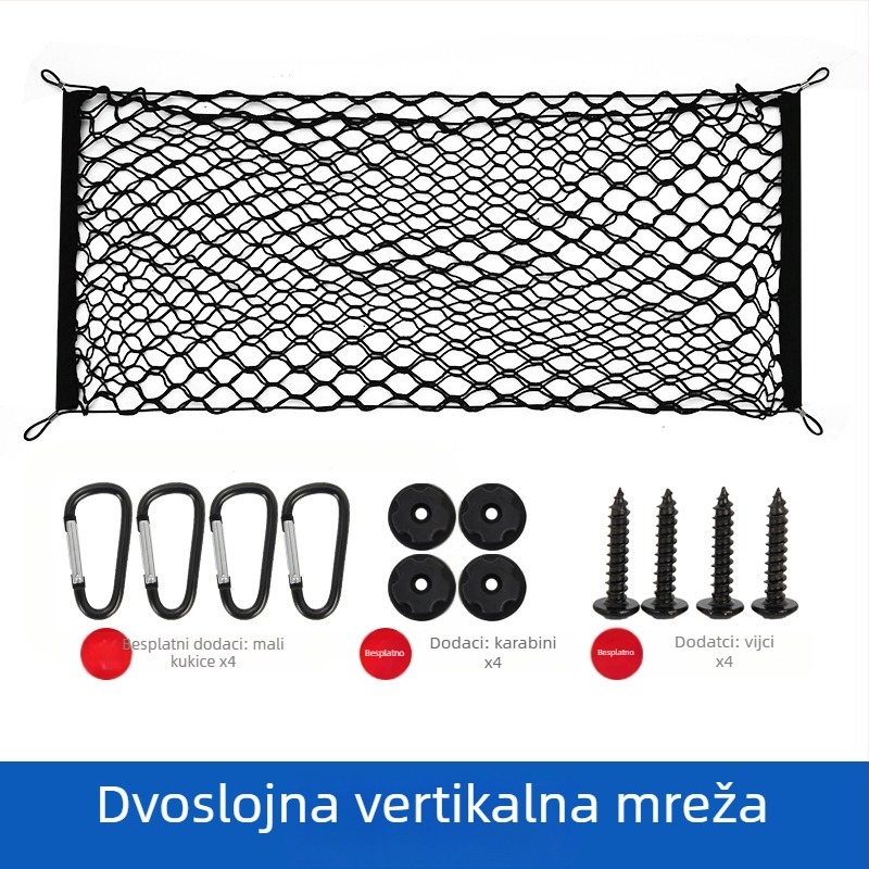 Automobilska mreža za stražnji prtljažnik, izvlačna, prilagodljiva, moguć ispis logotipa, univerzalno za središnju konzolu