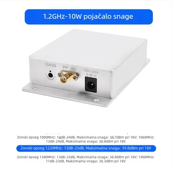 Bežični pojačivač signala za drona 1.2G/1.4G — 10W snage, prilagodljiv dobitak, poboljšanje prijenosa videa