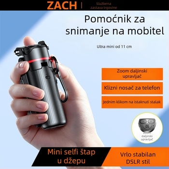 Zach teleskop selfie štapić s Bluetooth daljinskim upravljačem, mini stativ s rasvjetom i četveronožni stativ