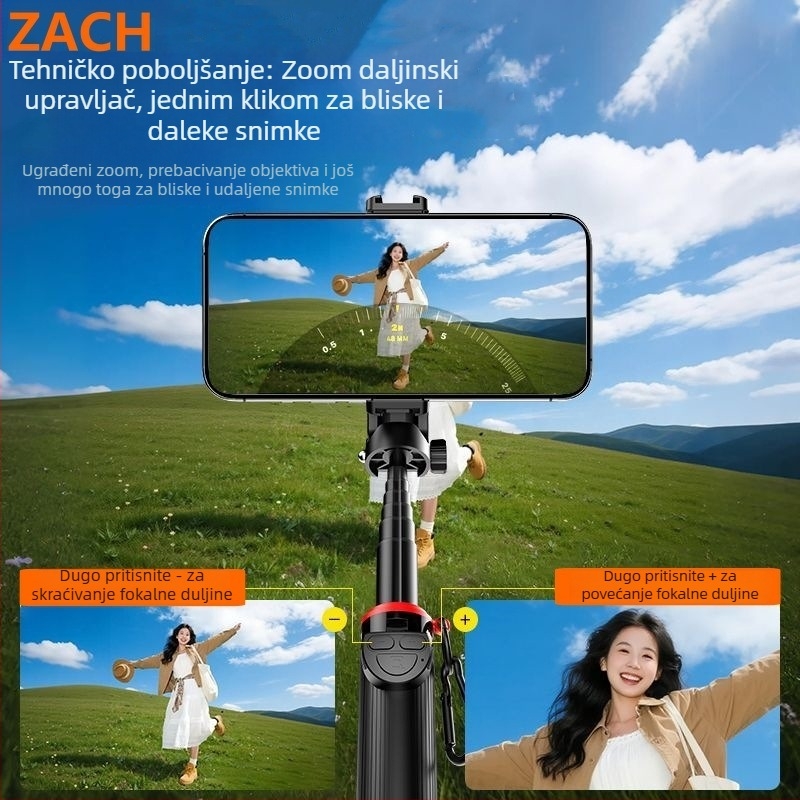 Zach teleskop selfie štapić s Bluetooth daljinskim upravljačem, mini stativ s rasvjetom i četveronožni stativ