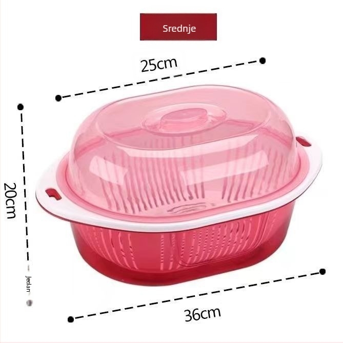 Dvostruki odvodni koš s poklopcem za voće i povrće — okrugli plastični PP koš za pranje i skladištenje