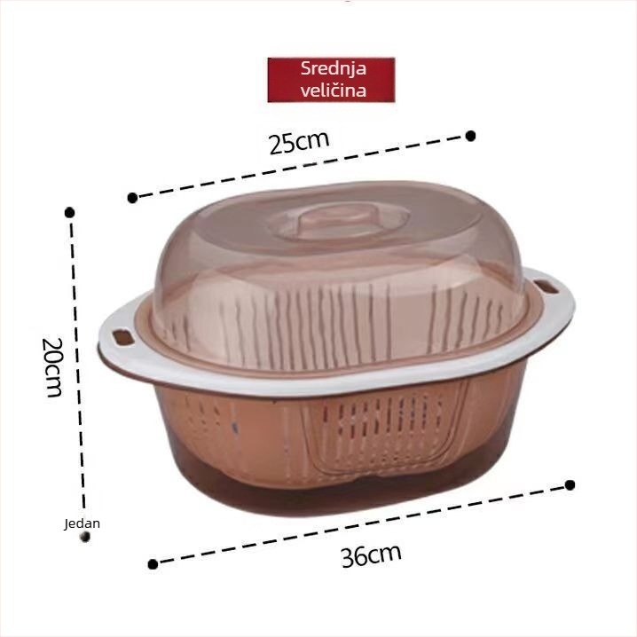 Dvostruki odvodni koš s poklopcem za voće i povrće — okrugli plastični PP koš za pranje i skladištenje