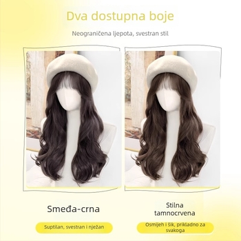 Ženski beret s ugrađenom perikom – jesen-zimski stil, termički otporne sintetičke vlasi, frizura: šiška ravna ili nagnuta, bez trajne boje