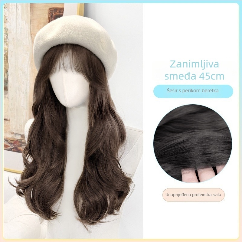 Ženski beret s ugrađenom perikom – jesen-zimski stil, termički otporne sintetičke vlasi, frizura: šiška ravna ili nagnuta, bez trajne boje