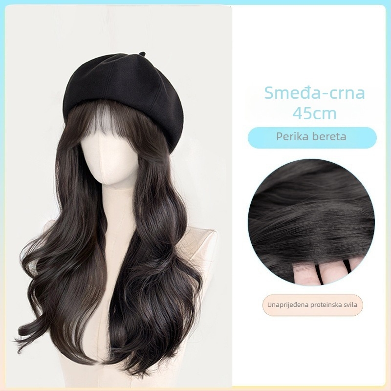 Ženski beret s ugrađenom perikom – jesen-zimski stil, termički otporne sintetičke vlasi, frizura: šiška ravna ili nagnuta, bez trajne boje