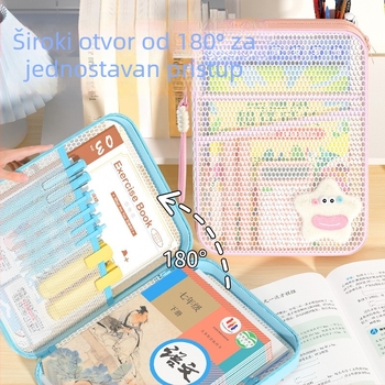 New Year mrežasta torbica za dokumente sa zatvaračem, dizajn crtić, za školske i uredske potrepštine