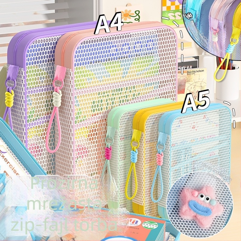 New Year mrežasta torbica za dokumente sa zatvaračem, dizajn crtić, za školske i uredske potrepštine