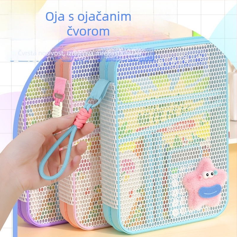 New Year mrežasta torbica za dokumente sa zatvaračem, dizajn crtić, za školske i uredske potrepštine
