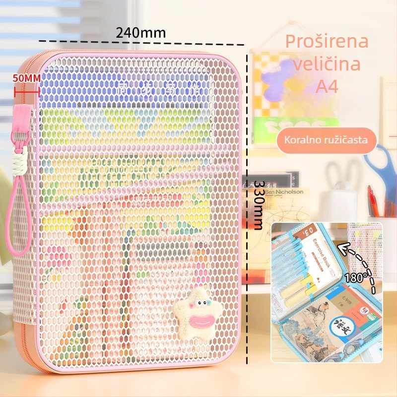 New Year mrežasta torbica za dokumente sa zatvaračem, dizajn crtić, za školske i uredske potrepštine