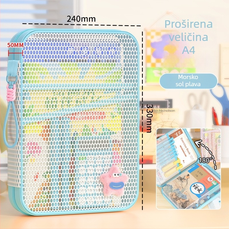 New Year mrežasta torbica za dokumente sa zatvaračem, dizajn crtić, za školske i uredske potrepštine