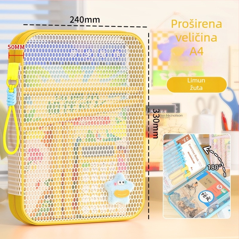 New Year mrežasta torbica za dokumente sa zatvaračem, dizajn crtić, za školske i uredske potrepštine