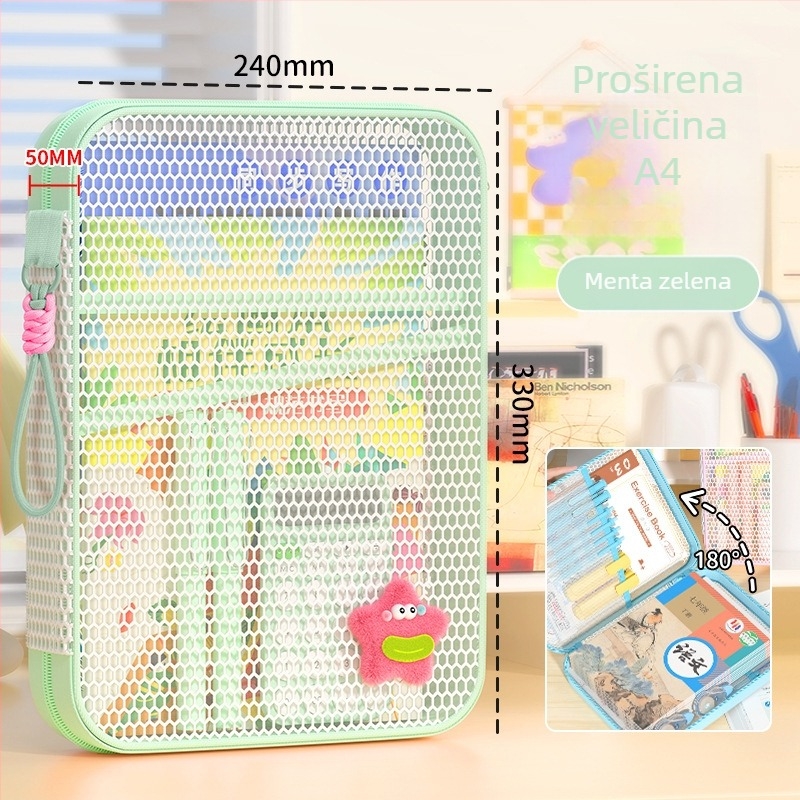 New Year mrežasta torbica za dokumente sa zatvaračem, dizajn crtić, za školske i uredske potrepštine