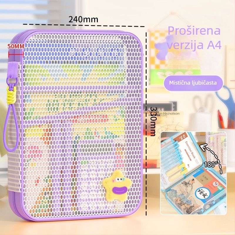 New Year mrežasta torbica za dokumente sa zatvaračem, dizajn crtić, za školske i uredske potrepštine