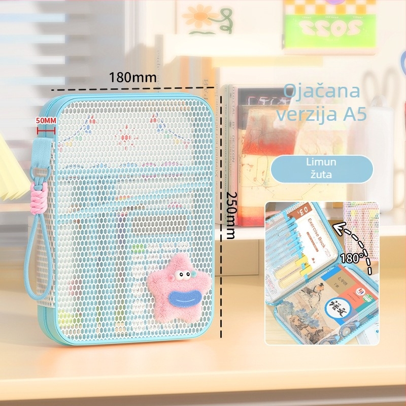 New Year mrežasta torbica za dokumente sa zatvaračem, dizajn crtić, za školske i uredske potrepštine