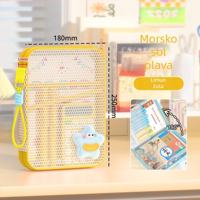 New Year mrežasta torbica za dokumente sa zatvaračem, dizajn crtić, za školske i uredske potrepštine