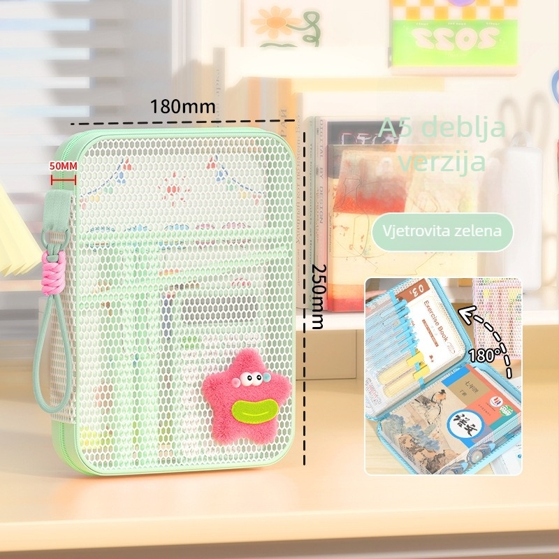 New Year mrežasta torbica za dokumente sa zatvaračem, dizajn crtić, za školske i uredske potrepštine