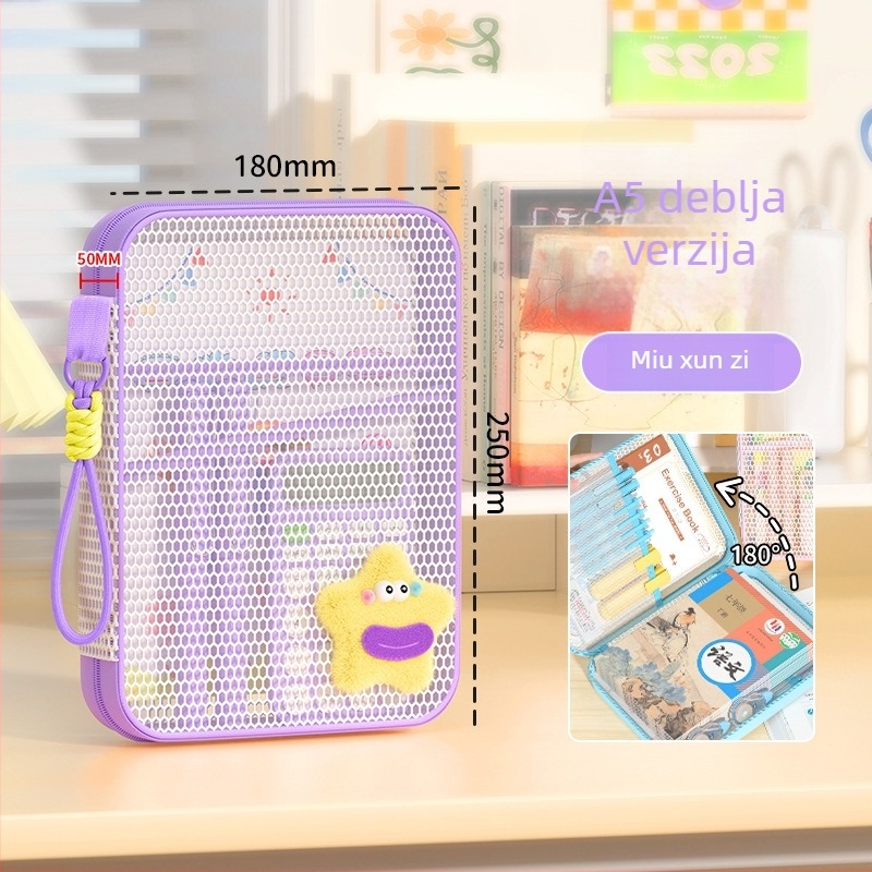 New Year mrežasta torbica za dokumente sa zatvaračem, dizajn crtić, za školske i uredske potrepštine