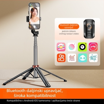 Teleskopski selfie štap od nehrđajućeg čelika s daljinskim upravljačem, ugrađena rasvjeta i Bluetooth, za selfije i livestream