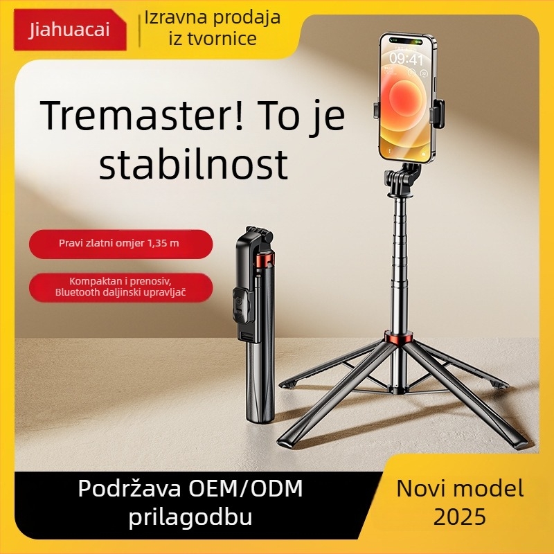Teleskopski selfie štap od nehrđajućeg čelika s daljinskim upravljačem, ugrađena rasvjeta i Bluetooth, za selfije i livestream