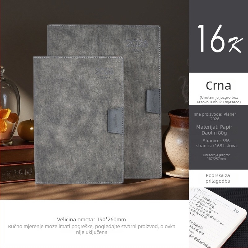 Bilježnica Gold School – PU omot, šivanje koncem, Dowling papir, 80 g/m², 300–400 stranica, 365-dnevni planer