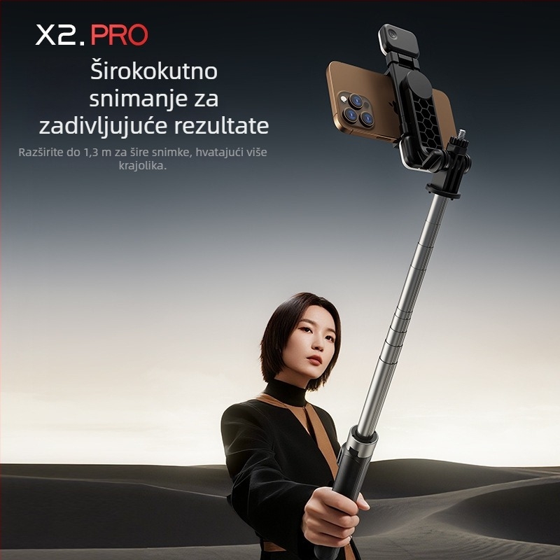 Selfie štap za mobitel od nehrđajućeg čelika, daljinsko upravljanje, Bluetooth, stabilizacija slike, ugrađena rasvjeta, univerzalna kompatibilnost