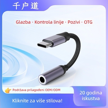 Type-C 2-u-1 adapter s 3,5 mm audio jackom i USB 3.0 OTG podrškom, kompatibilan s iPhone 15/16, Huawei, Samsung, Honor, Xiaomi, Oppo, Vivo