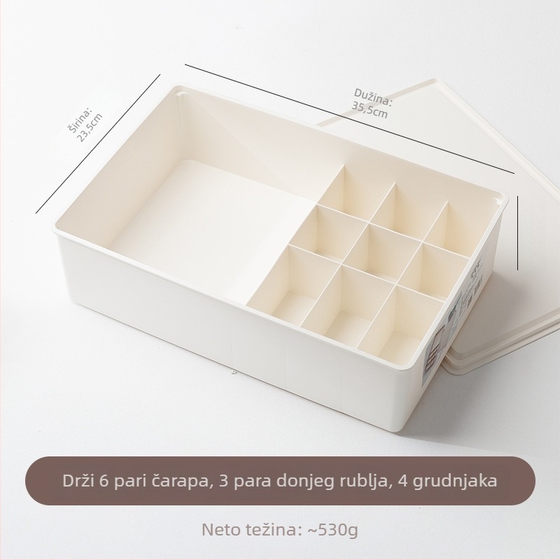 Kutija za skladištenje donjeg rublja od PP plastike, s poklopcem i pregradama, otporna na prašinu, za donje rublje, čarape i grudnjake (Modeli 0666–0669)
