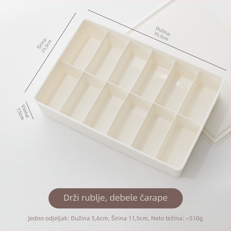 Kutija za skladištenje donjeg rublja od PP plastike, s poklopcem i pregradama, otporna na prašinu, za donje rublje, čarape i grudnjake (Modeli 0666–0669)