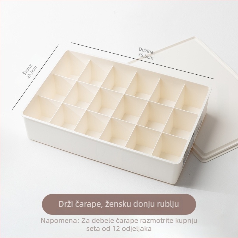 Kutija za skladištenje donjeg rublja od PP plastike, s poklopcem i pregradama, otporna na prašinu, za donje rublje, čarape i grudnjake (Modeli 0666–0669)