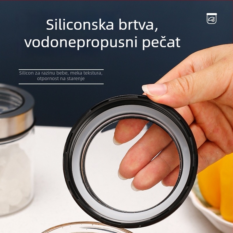 Staklena posuda za čaj i žitarice, okrugla, kapacitet 1–2 L, prehrambene kvalitete, hermetički poklopac