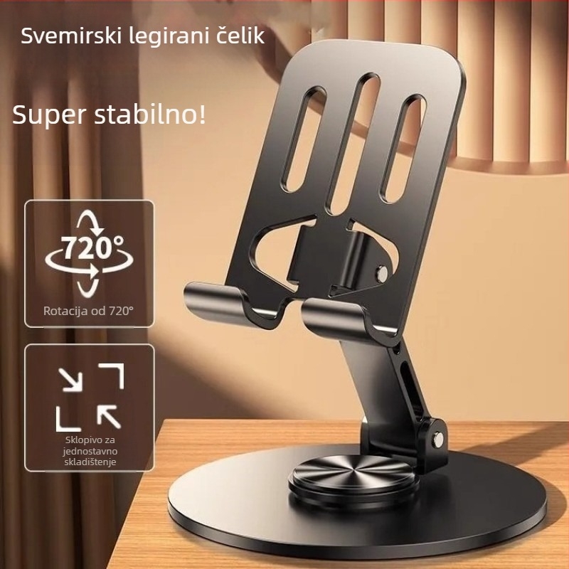 Okrećući nosač za mobitel s klipsom, za noćni ormarić i stol, univerzalni stalak za tablete i mobitele, protiv drhtanja