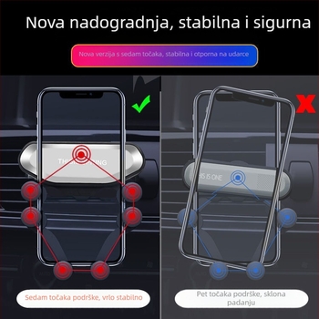 Automobilski držač za telefon sa sedmeročlanom podrškom i pričvršćivanjem na otvor za ventilaciju – za ploču/navigaciju, plastika, jednostavan dizajn