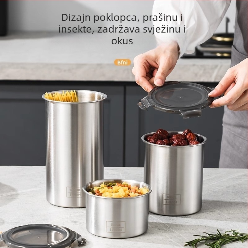Nehrđajući čelik – posuda za zrna kave sa poklopcem, prehrambena, okruglog oblika, zapremina 800–1000 ml