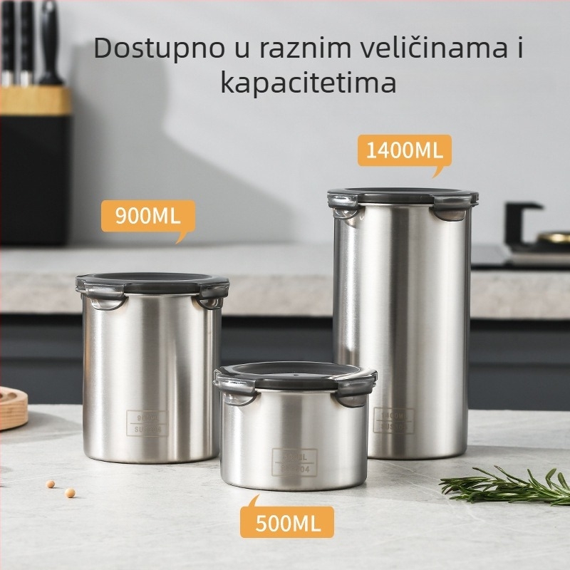 Nehrđajući čelik – posuda za zrna kave sa poklopcem, prehrambena, okruglog oblika, zapremina 800–1000 ml