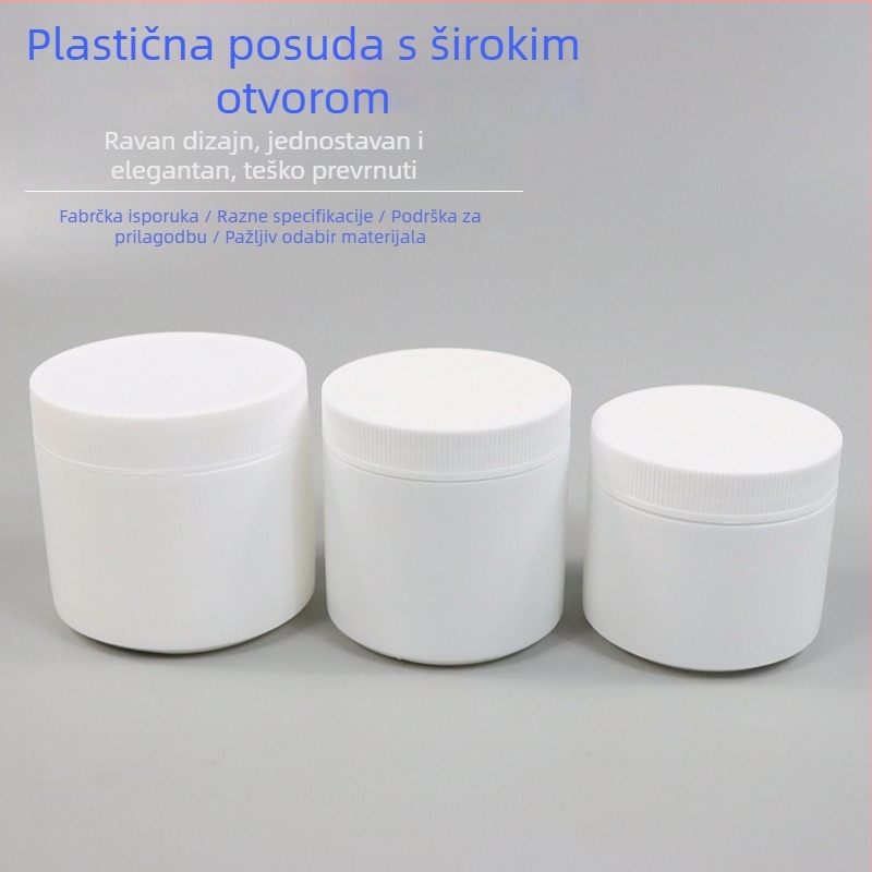 HDPE staklenka za kremu sa širokim vratom i poklopcem (HDPE; samoljepljive etikete; mogućnost otiska logotipa)