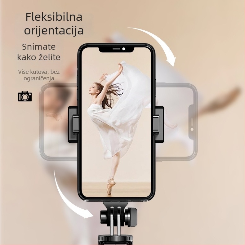 A12 selfie štap s tronožnim postoljem, Bluetooth, integrirani držač, daljinski upravljač, rasvjeta za osvjetljenje, nehrđajući čelik