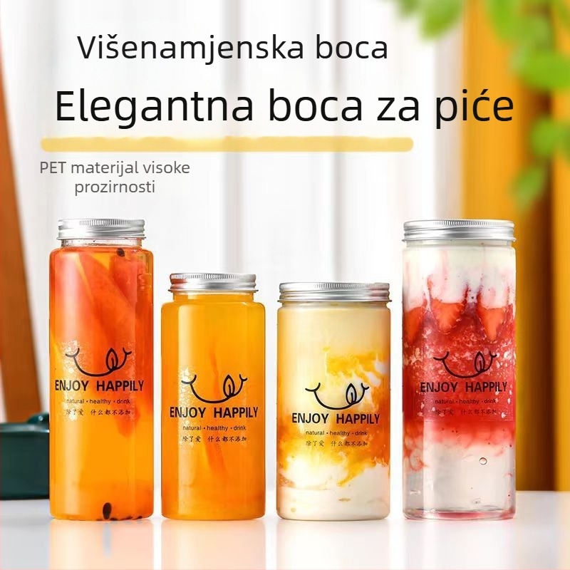 Jednokratna čaša za mliječni čaj 500 ml s poklopcem, PET boca za napitke i boca za sok, aluminijska kapa i slamka