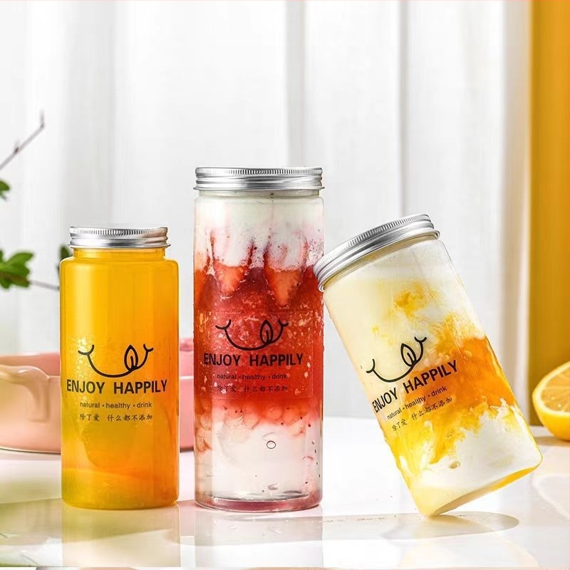 Jednokratna čaša za mliječni čaj 500 ml s poklopcem, PET boca za napitke i boca za sok, aluminijska kapa i slamka
