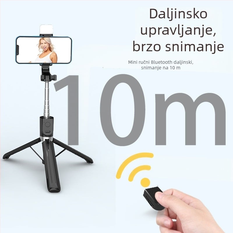 Bluetooth selfie-stativ s trojnožnom i rasvjetom, daljinski upravljač, Bluetooth podrška, univerzalni stil, materijal: nehrđajući čelik + ABS