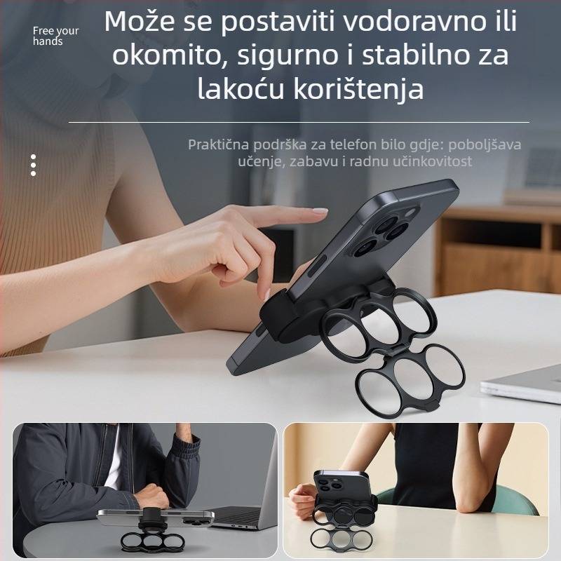 Držač za telefon s dvostrukim prstenom za tri prsta na stražnjoj strani, sklopivi i rotirajući stolni klip, legura, univerzalno, prilagodljivo