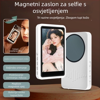 Selfie zaslon s magnetskim vanjskim držačem za telefon, ABS+silikon, Bluetooth daljinsko upravljanje, univerzalna kompatibilnost