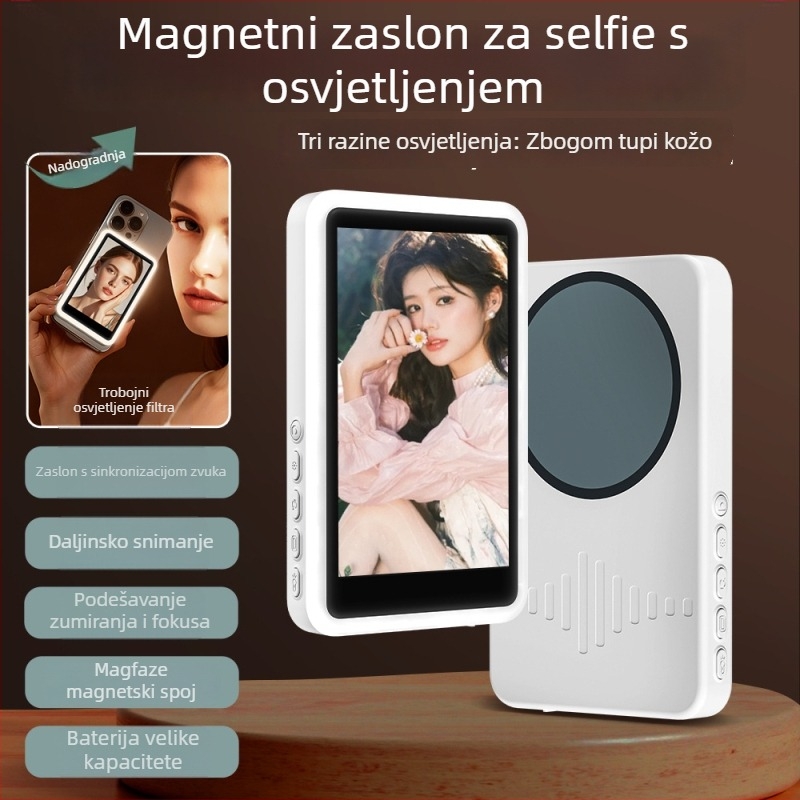 Selfie zaslon s magnetskim vanjskim držačem za telefon, ABS+silikon, Bluetooth daljinsko upravljanje, univerzalna kompatibilnost