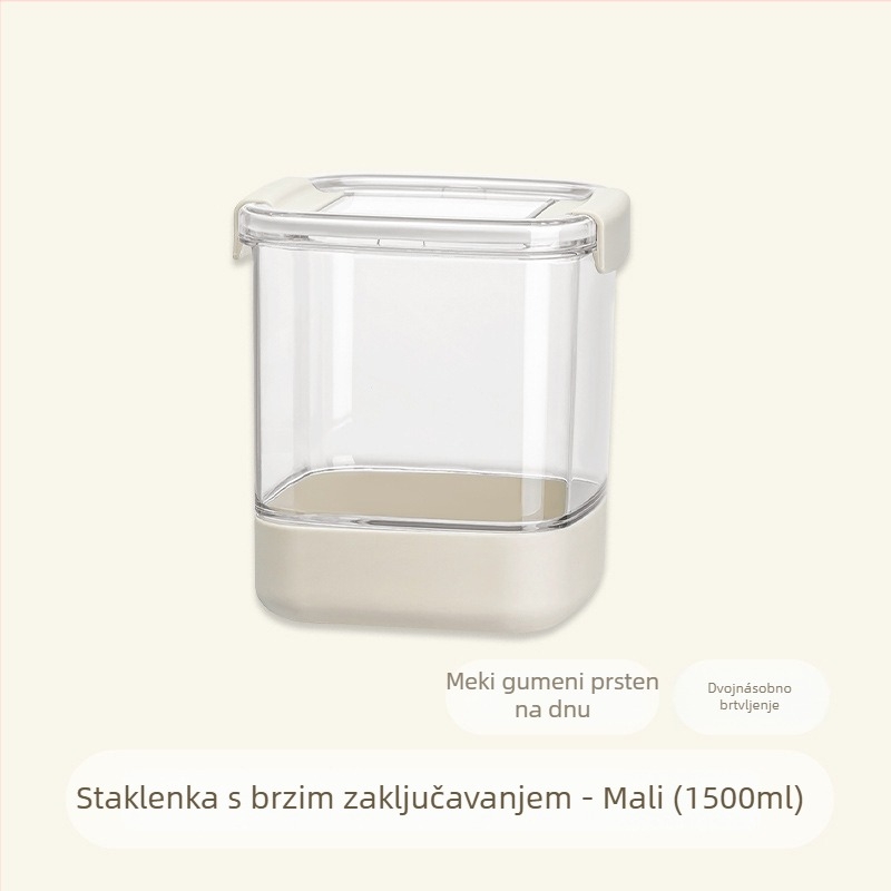 Zatvoren kvadratni spremnik za skladištenje, prozračni plastični materijal, prehrambene kvalitete, kapacitet 2,1–3 L, za žitarice, suhe namirnice i čaj