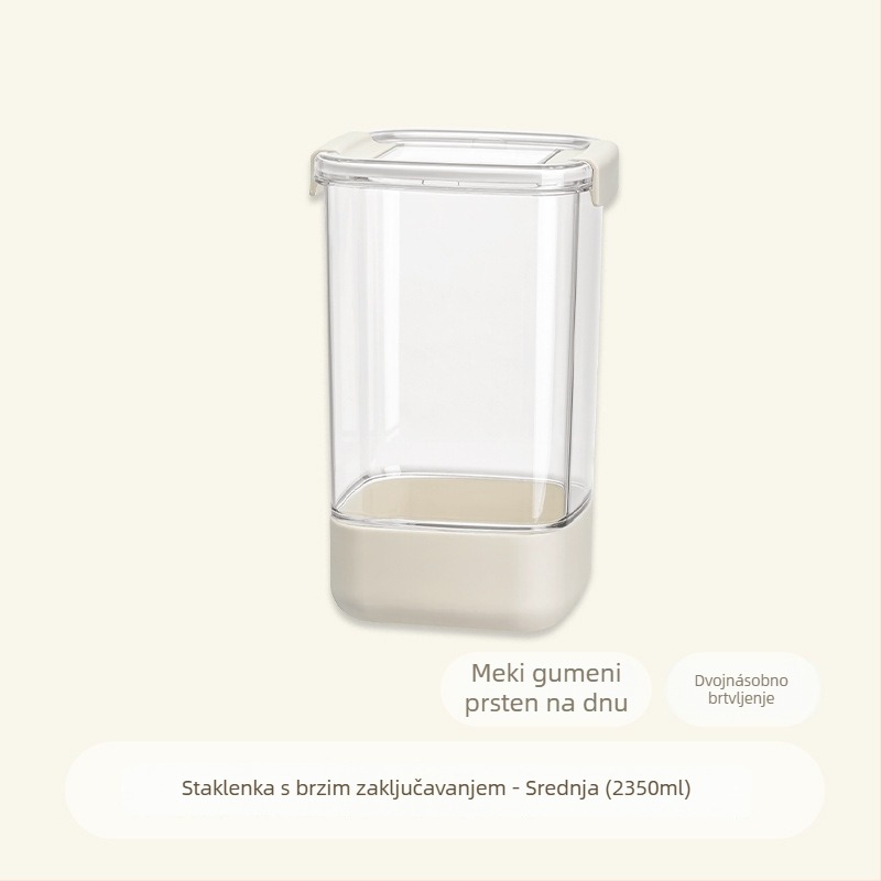 Zatvoren kvadratni spremnik za skladištenje, prozračni plastični materijal, prehrambene kvalitete, kapacitet 2,1–3 L, za žitarice, suhe namirnice i čaj