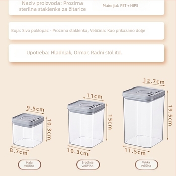 3-dijelni kvadratni PET zaptivni spremnik za kuhinju, proziran, kapacitet 1-2 L, nije pogodan za mikrovalnu pećnicu