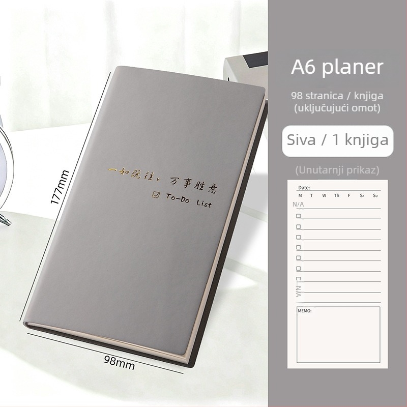 Bilježnica Xue De Le: dnevnik planiranja s TODOLIST-om, popis dnevnih zadataka, minimalistički stil, vezanje koncem, Daolin papir 80 g, 100–200 stranica