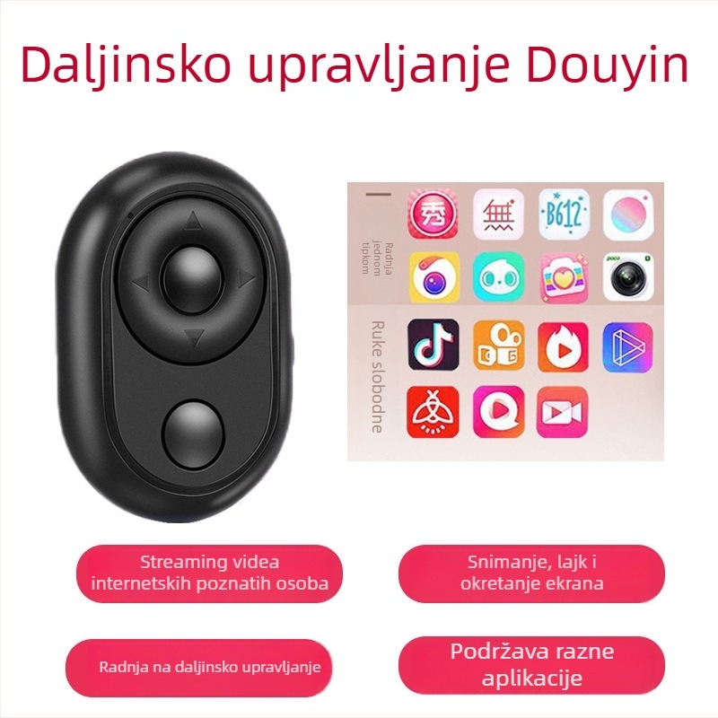 Bluetooth selfie štapić s prstenastim daljinskim upravljanjem – pokretanje videa, vertikalno snimanje, ABS, 30 g, Bluetooth 4.0, prilagodljivo