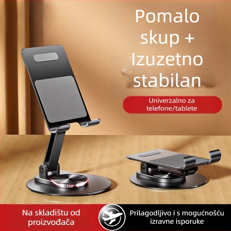 Stolna podrška za mobitel i tablet – metalna, rotirajuća, sklopiva, podesiva, univerzalna